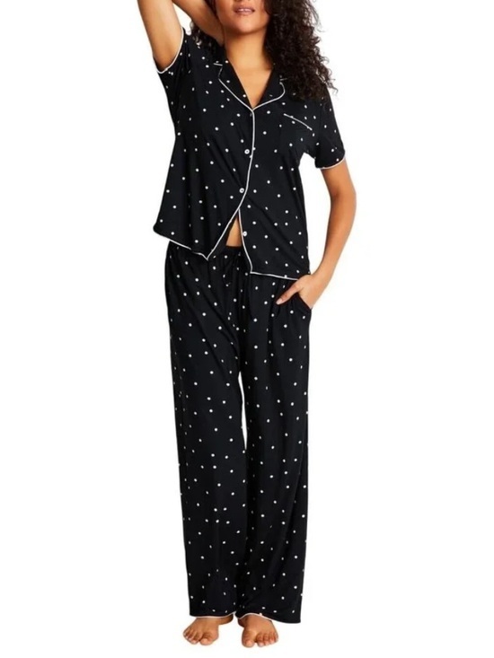 State of Day Other - State Of Day Womens Fluid Knit Notched
Pajama Set Deep Black Polka Dot Small